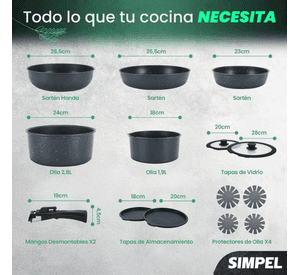 Juego De Ollas Y Sarten Simpel Antiadherente Granito 15pzs