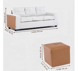 Sofá 3 cuerpos + 2 Pouf Lucca Tela-PU
