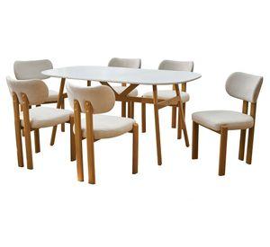 Comedor 6 sillas Rose natural/blanco 75x160x90 cm