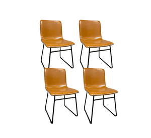 Pack 4 Sillas de Comedor Ergonomica Ecocuero Cafe con patas de Acero para Living y Oficina Burgos