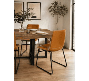 Pack 4 Sillas de Comedor Ergonomica Ecocuero Cafe con patas de Acero para Living y Oficina Burgos