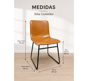Silla de Comedor Ergonomica Ecocuero Cafe con patas de Acero para Living y Oficina Burgos
