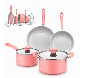 Juego De Ollas Y Sartenes 7 Piezas Antiadherente De Cer mica Rosa