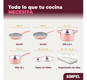 Juego De Ollas Y Sartenes 7 Piezas Antiadherente De Cer mica Rosa