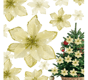 Pack 10 Flores Navideñas Con Clip Adorno Navidad Arbol 14cm