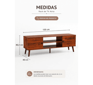 Rack para TV de 43" hasta 65" de madera rústico con puertas Atria