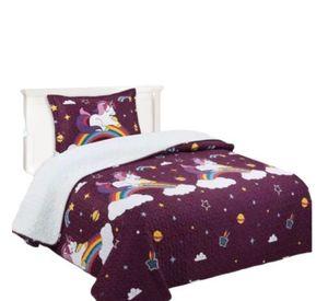 Cubrecama Sherpa 1.5 Plazas - Unicornio Morado Arcoíris M926