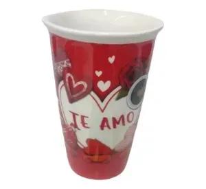 Vaso Cerámica Para Café Te Amo Con Tapa De Silicona 410 Ml