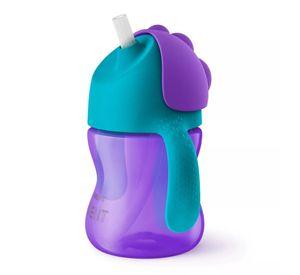 Vaso Bombilla Flexible 200ml Avent Dino Morado 9m+ SCF796/02