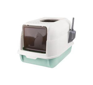 Arenero Para Gatos Baño Cerrado Antisalpicaduras Con Pala Celeste