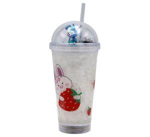Vaso Blanco Diseño Conejo Celeste con Glitter y Bombilla Kawaii