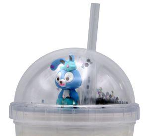 Vaso Blanco Diseño Conejo Celeste con Glitter y Bombilla Kawaii