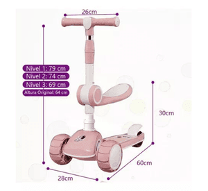 Scooter Monopatín 3 Ruedas Led Musical Plegable Niños Regulable