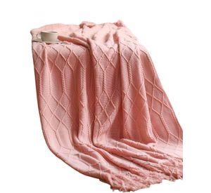 Mantas para sofas camas u oficinas con Flecos 127x152 cm Rosado