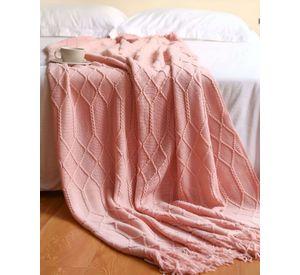 Mantas para sofas camas u oficinas con Flecos 127x152 cm Rosado