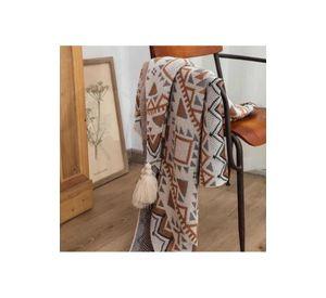 Manta decorativa tejida para sillón, piecera o cama bohemia multicolor