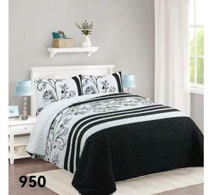 Cubrecama sherpa King Negro Blanco Rosas M950