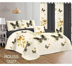 Cobertor de verano tipo quilt tamaño 2 Plazas Gris y Beige con Mariposas Amarillas