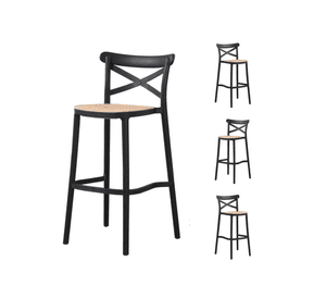 X4 Taburete Negro de 75cm para Quincho Barra Terraza Estilo Ratán Arizona