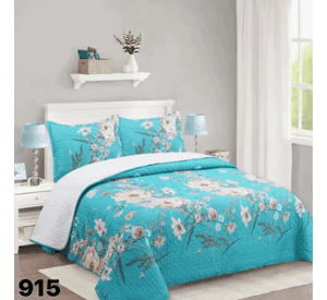Cubrecama sherpa King Turquesa Flores M915