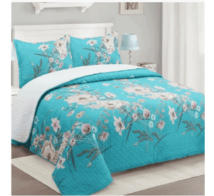 Cubrecama sherpa King Turquesa Flores M915