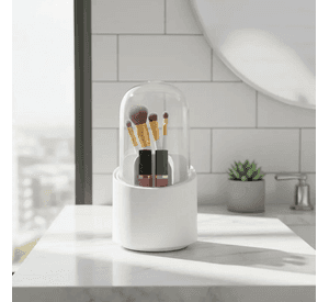Organizador De Brochas Maquillaje Giratorio Con Tapa Antipolvo