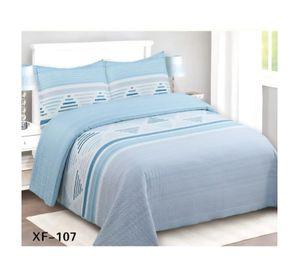Cubrecama Quilt Verano King Celeste Triángulos XF107