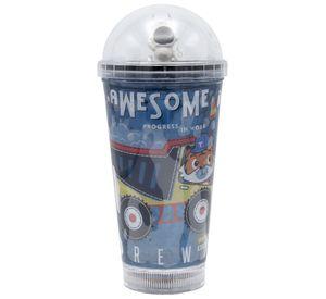 Vaso Azul Diseño Astronauta Camión Bombilla Glitter y Luces Led Kawaii
