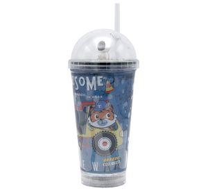Vaso Azul Diseño Astronauta Camión Bombilla Glitter y Luces Led Kawaii
