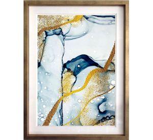 Set 3 Abstracto Azul Y Oro 50X70 Marco Dorado