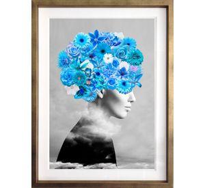 Cuadro Colalle Perfil Floral Azul 40x50 cm Marco Dorado