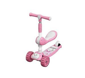 Scooter Monopatin con Luces y Asiento Ajustable Conejito Rosa