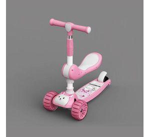 Scooter Monopatin con Luces y Asiento Ajustable Conejito Rosa