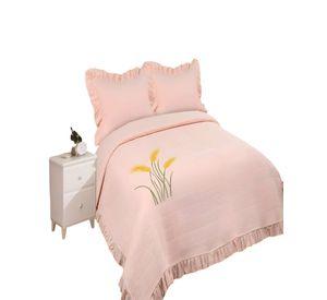 QUILT CUBRECAMA DE VERANO CON FLORES BORDADAS 2 PLAZAS BEIGE 2