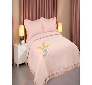 QUILT CUBRECAMA DE VERANO CON FLORES BORDADAS 2 PLAZAS BEIGE 2