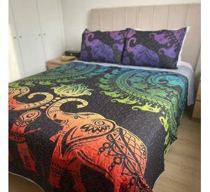 Cubrecama De Microfibra Estampado 2 Plazas - Diseño Mándala Negro