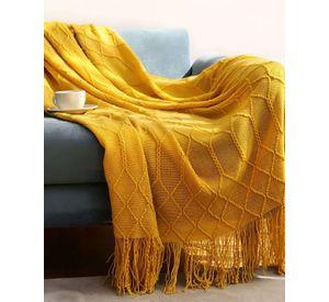 Mantas para sofas camas u oficinas con Flecos 127x152 cm Amarillo