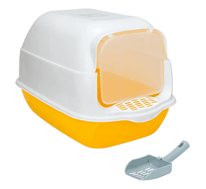 Arenero Sanitario Cerrado Para Gato Con Pala Puerta Abatible Color Naranja