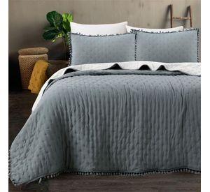 Cubrecama de algodón con pompones KING - Gris