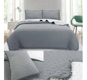 Cubrecama de algodón con pompones KING - Gris