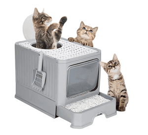 Arenero Gato Cerrado Baño Sanitario Con Tapa Y Pala Grande Color Gris Marca KOBA