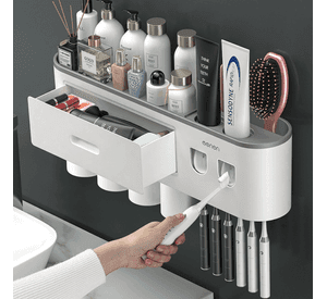 Dispensador Pasta Dental Porta Cepillos De Pared 4 Tazas