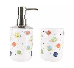 Dispensador De Jabon Plastico Niños Set Baño Dibujo Planeta