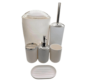Juego Accesorios Set De Baño 6 Piezas Cepillo WC Blanco + Cortina De Obsequio