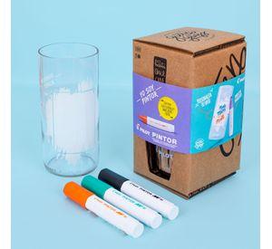 Vaso Green Glass + 3 Marcadores Pilot Pintor M Personalizalo