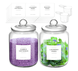 2 Contenedores De Detergente 2lt Con Cuchara Y Etiquetas Frascos Vidrio Con Tapa Hermetica Para Hogar/cocina Wakeshome