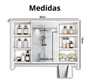 Mueble Organizador De Baño 90x12x70 cm Con Espejo 6 Niveles