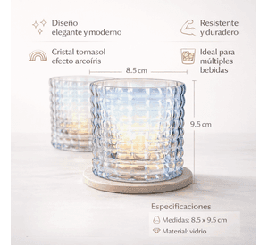 Set 4 Vasos De Vidrio Bajo Corto Tornasol Estilo Nordico