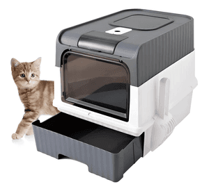 Arenero Para Gatos Mascotas, Caja De Arena Diseño Cerrado Gris