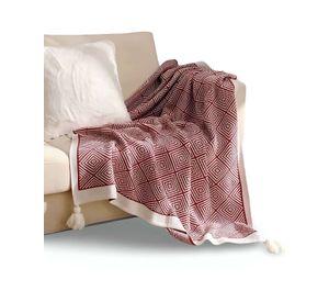 Mantas para sofas camas u oficinas con pompon 130x150 cm Burdeo